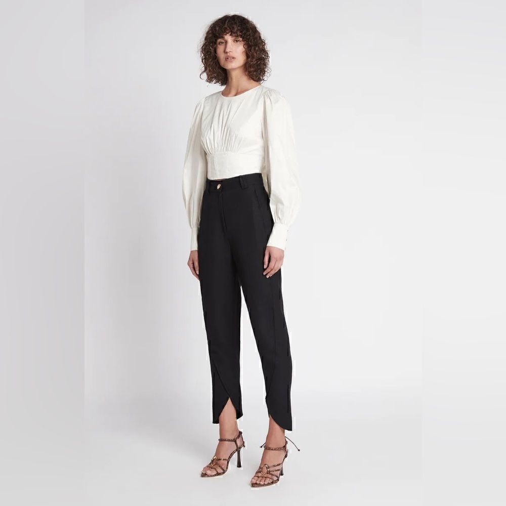 Aje White Admiration Straight Leg Linen Pant